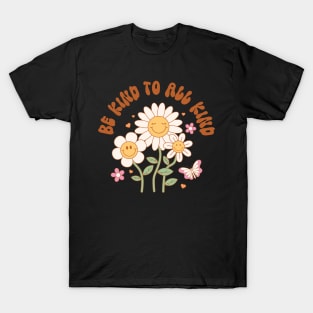 " Be Kind to All Kind " groovy retro hippie distressed design with positive quote T-Shirt